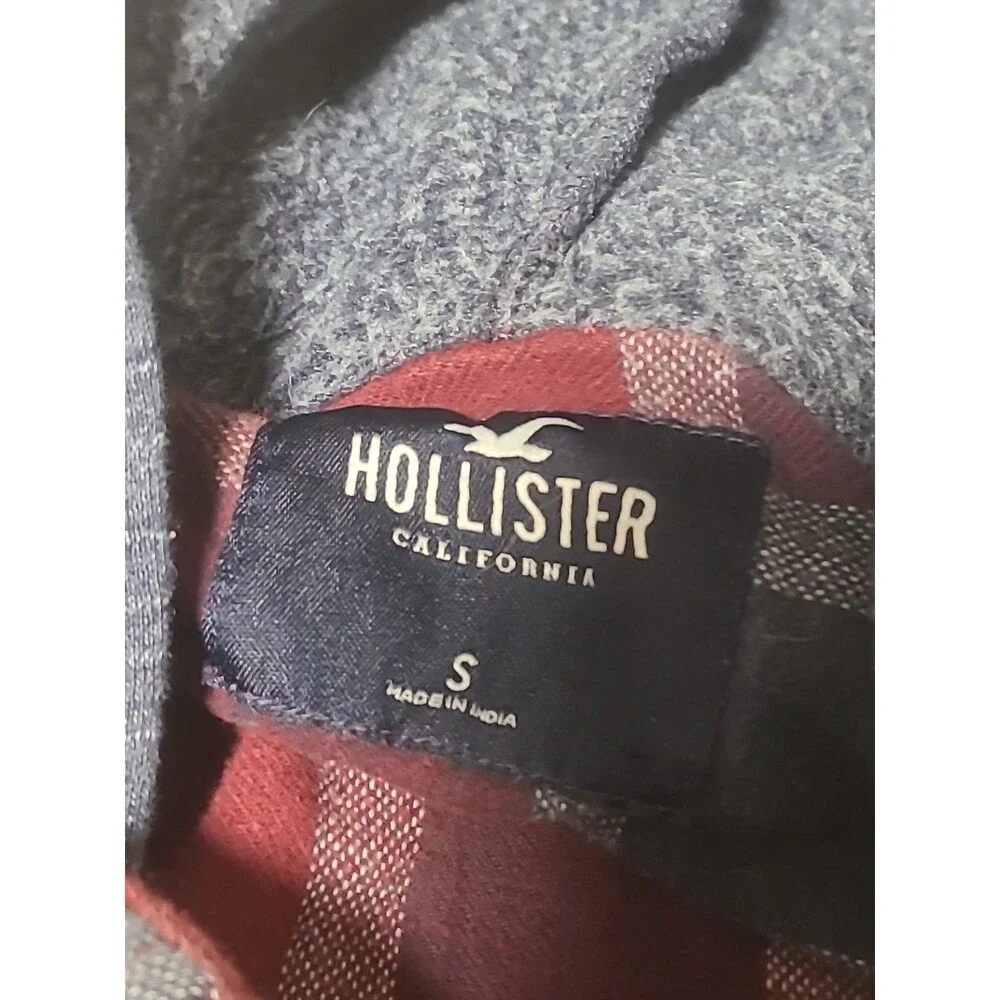 Hollister California Red & Blue Plaid Flannel Button Up Hoodie Mens Sz small